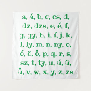 Hungarian alphabet in green tapestry