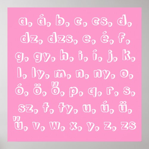 Hungarian alphabet in pink poster