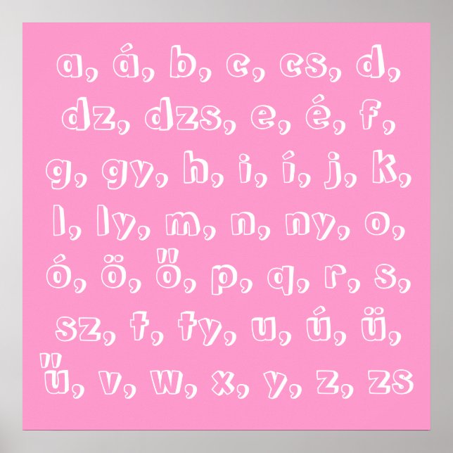 Hungarian alphabet in pink poster (Front)