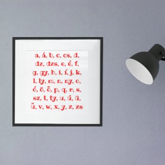 Hungarian alphabet in  red