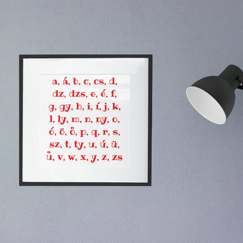 Hungarian alphabet in  red poster