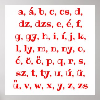 Hungarian alphabet in  red poster