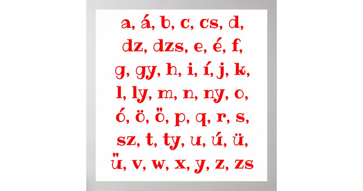 Hungarian Alphabet In Red Poster Zazzle Com