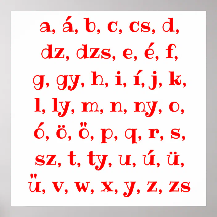 Hungarian Alphabet In Red Poster Zazzle Com