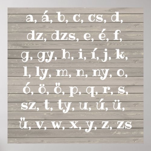 Hungarian alphabet in  wood look poster