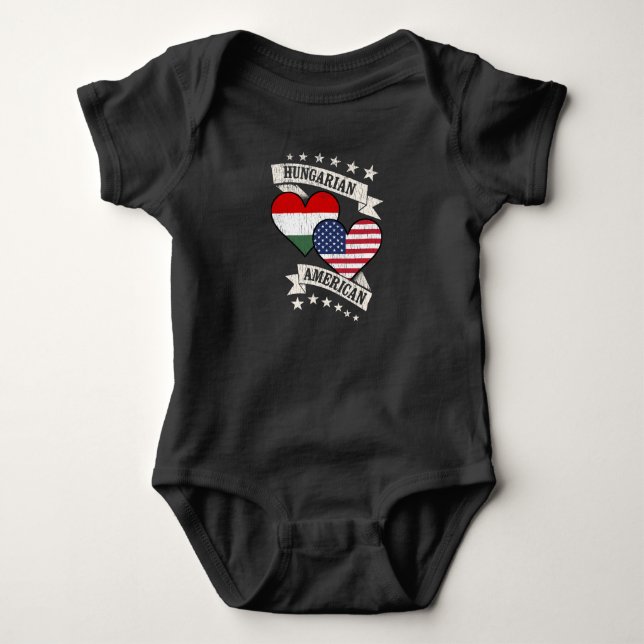 Hungarian American Heart Flags Hungary America Baby Bodysuit (Front)