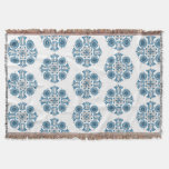 Hungarian Blue Folk Tulip Woven  Throw Blanket