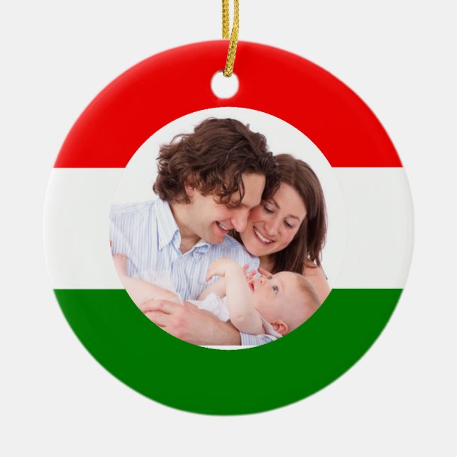Hungarian Christmas Hungary Flag Family Photo Ceramic Ornament (Front)