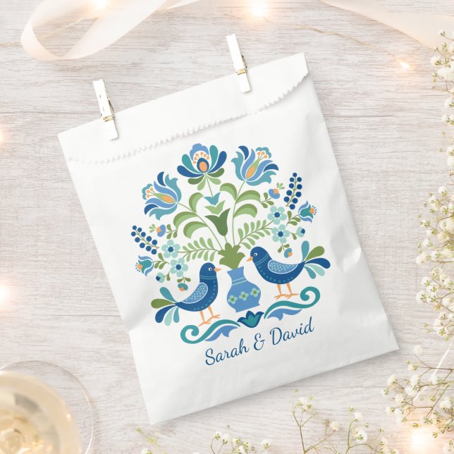 Hungarian Design Blue Birds Favor Bag (Clipped)