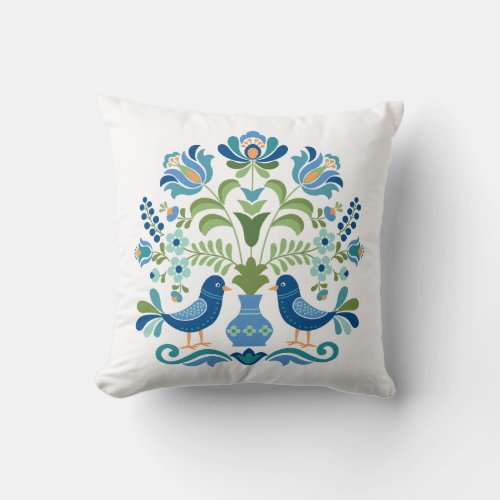 Hungarian Design Blue Birds Throw Pillow