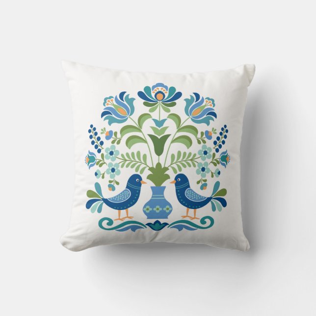 Hungarian Design Blue Birds Throw Pillow (Front)