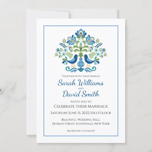 Hungarian Design Blue Birds Wedding Invitation