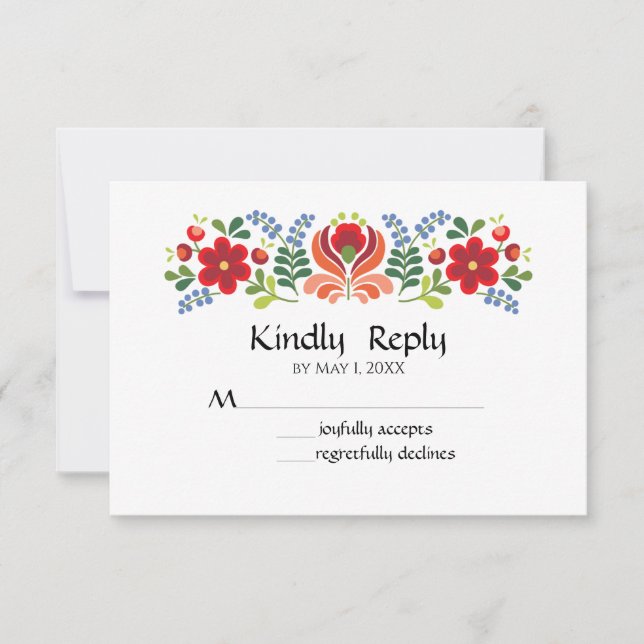 Hungarian Design Red Flowers RSVP Card (Front)