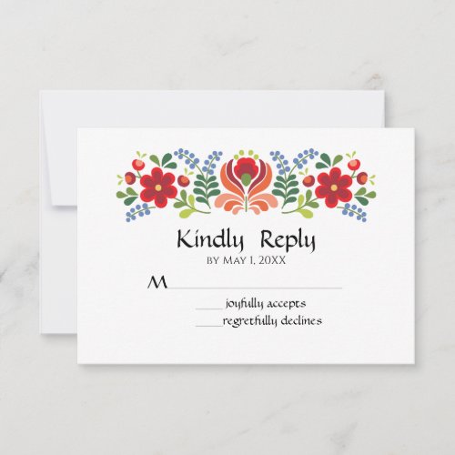Hungarian Design Red Flowers RSVP Card
