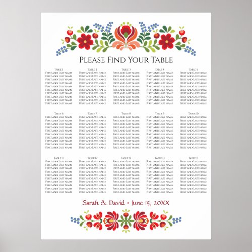 Hungarian Design Red Flowers Seating Chart