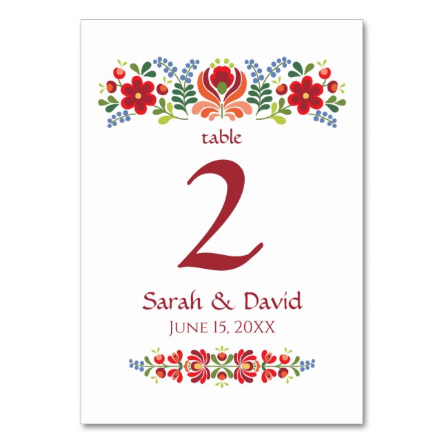 Hungarian Design Red Flowers Table Number Card (Front)
