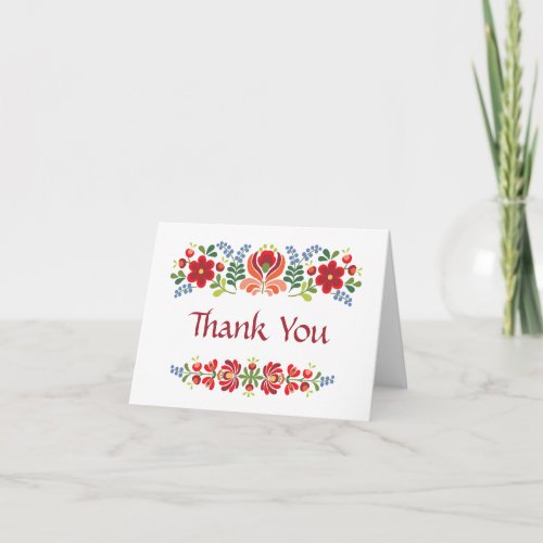 Hungarian Design Red Flowers Thank You Card