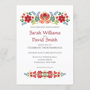 Hungarian Design Red Flowers Wedding Invitation