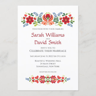 Hungarian Design Red Flowers Wedding Invitation
