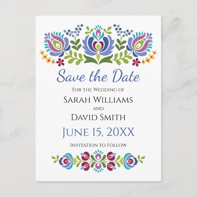 Hungarian Design Violet Floral Wedding Announcement Postcard (Front)