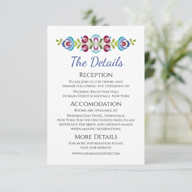 Hungarian Design Violet Floral Wedding Enclosure Card (Standing Front)