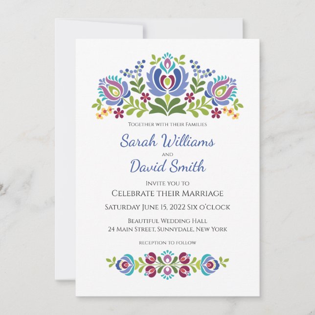 Hungarian Design Violet Floral Wedding Invitation (Front)