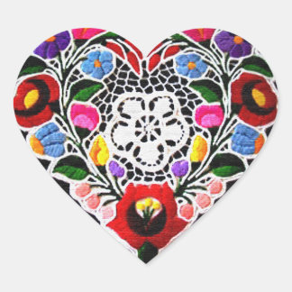Hungarian Embroidery Heart on Black  Sticker