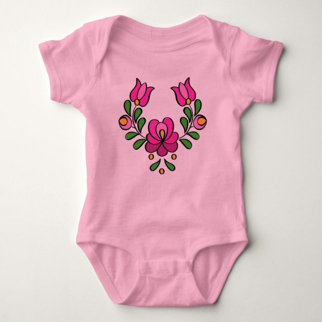 Hungarian Embroidery Pattern, Matyo Baby Bodysuit (Front)