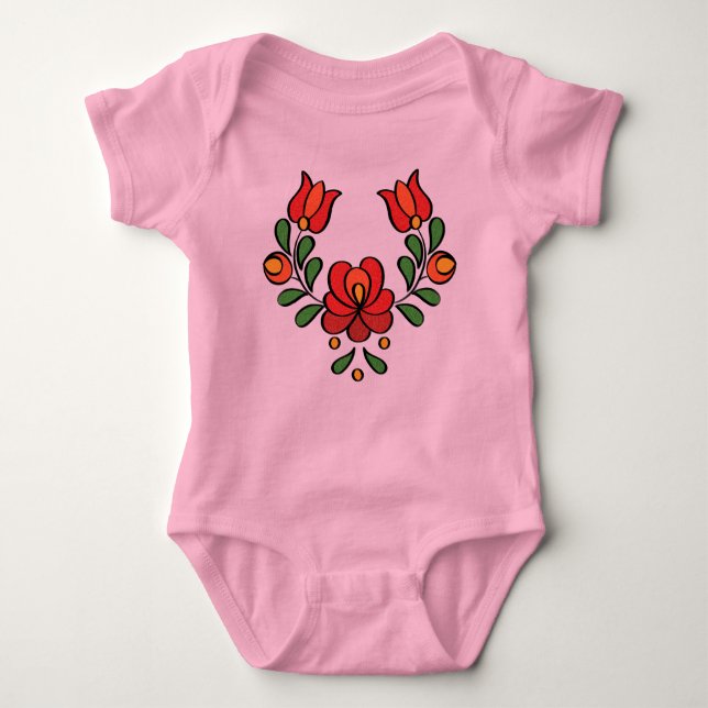 Hungarian Embroidery Pattern, "Matyo" Baby Bodysuit (Front)
