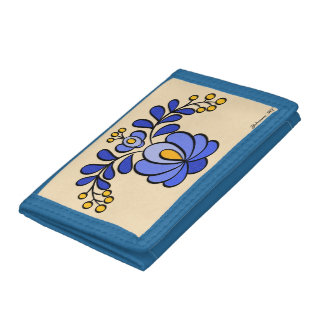 Hungarian Embroidery Pattern, "Matyó" - blue Tri-fold Wallet