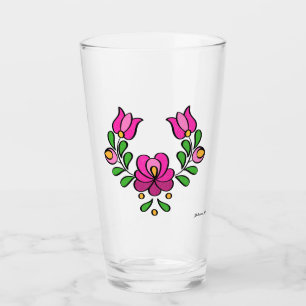 Hungarian Embroidery Pattern, "Matyó" - pink Glass