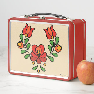 Hungarian Embroidery Pattern, "Matyó" - red Metal Lunch Box