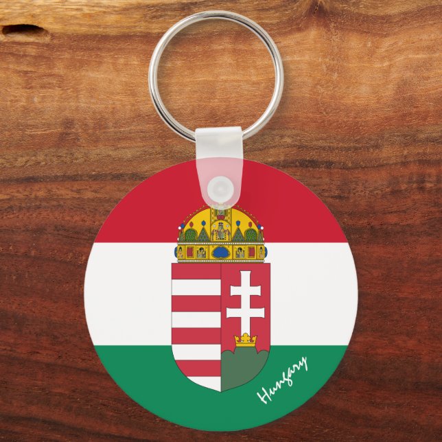 Hungarian flag, Emblem & Hungary holiday /sports Keychain (Front)