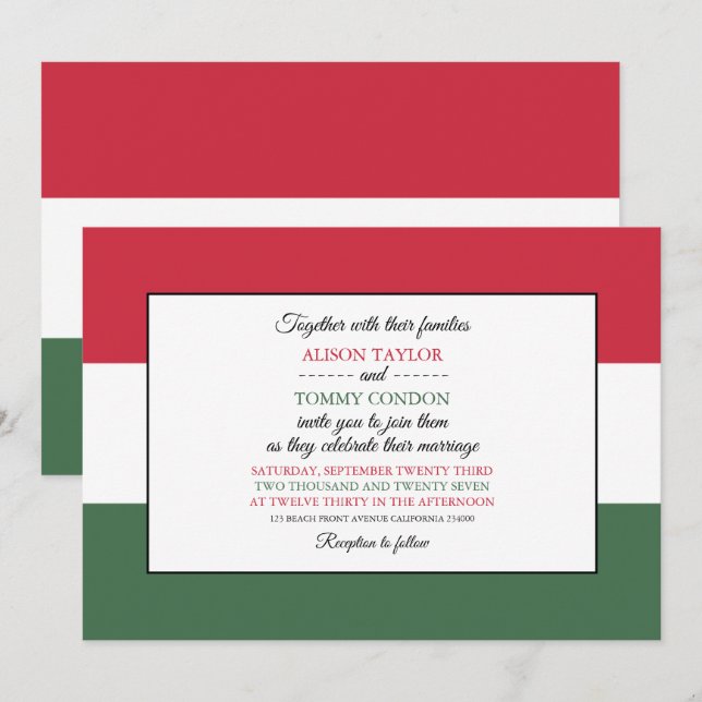 Hungarian Flag, Flag of Hungary Wedding Invitation (Front/Back)