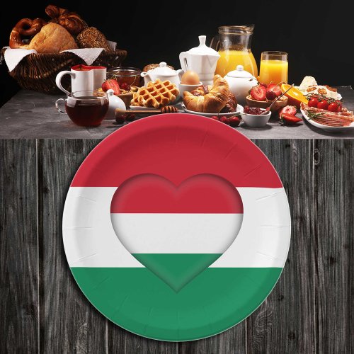 Hungarian Flag  Heart Hungary _ party sports Paper Plates