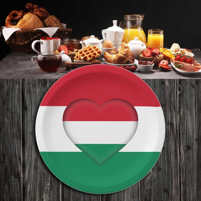 Hungarian Flag & Heart, Hungary - party /sports Paper Plates (Creator Uploaded)