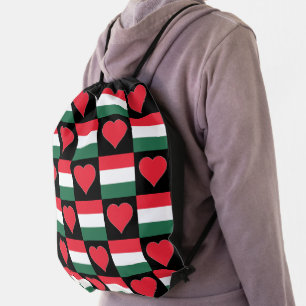Hungarian Flag Heart Pattern Fun Patriotic Hungary Drawstring Bag