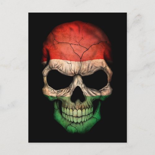 Hungarian Flag Skull on Black Postcard