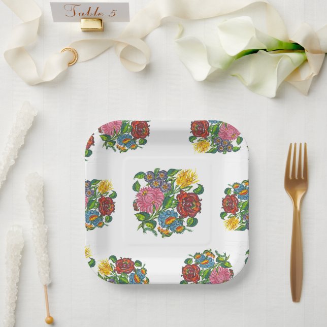 Hungarian Floral - kalocsai motifs Paper Plates (Wedding)