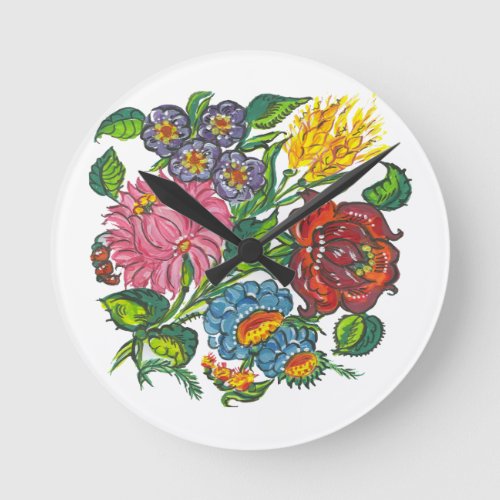 Hungarian Floral _ kalocsai motifs Round Clock