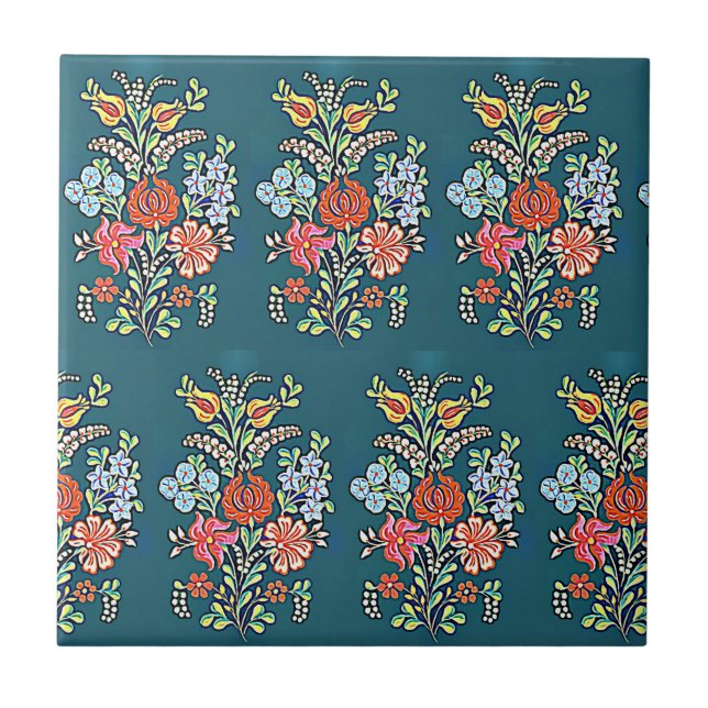 Hungarian Floral Pattern Ceramic Tile (Front)