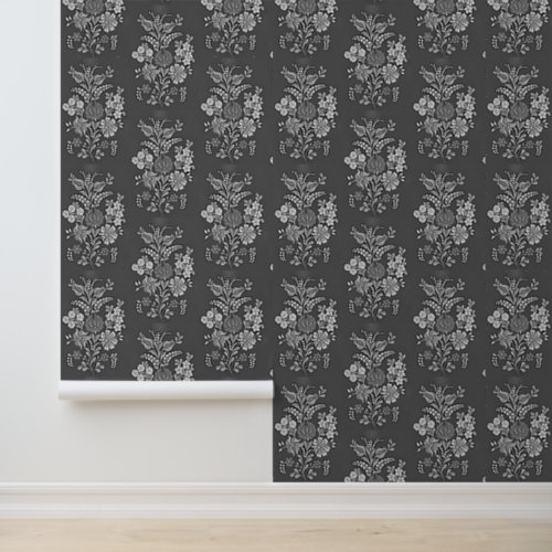 Hungarian Floral Pattern in BW Wallpaper