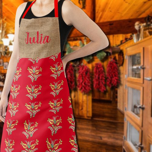 Hungarian floral pattern in red apron