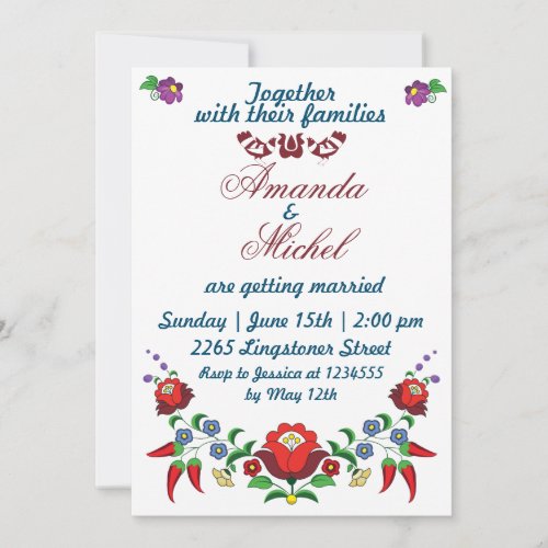 Hungarian Floral traditional Wedding Invitation