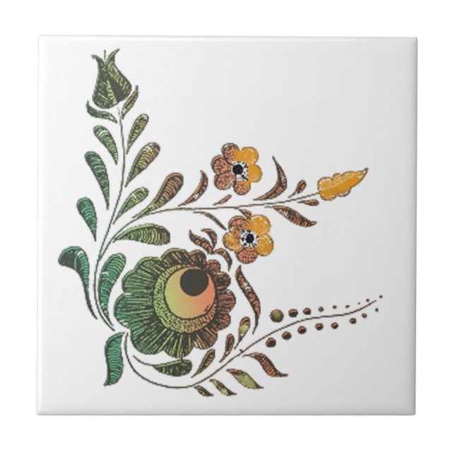 Hungarian Flower Decoration Ceramic Tile (Front)