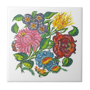 Hungarian flowers ceramic tile