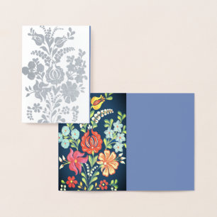 Hungarian flowers -silver foil card