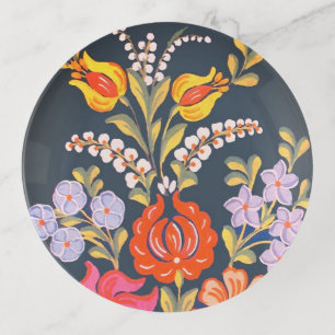 hungarian flowers -vibrant colors ceramic trinket tray