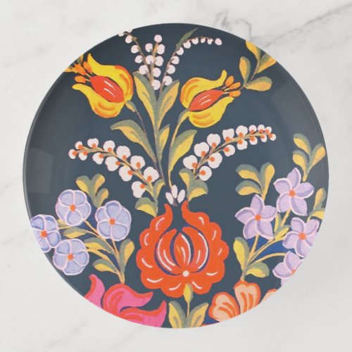 hungarian flowers _vibrant colors ceramic  trinket tray