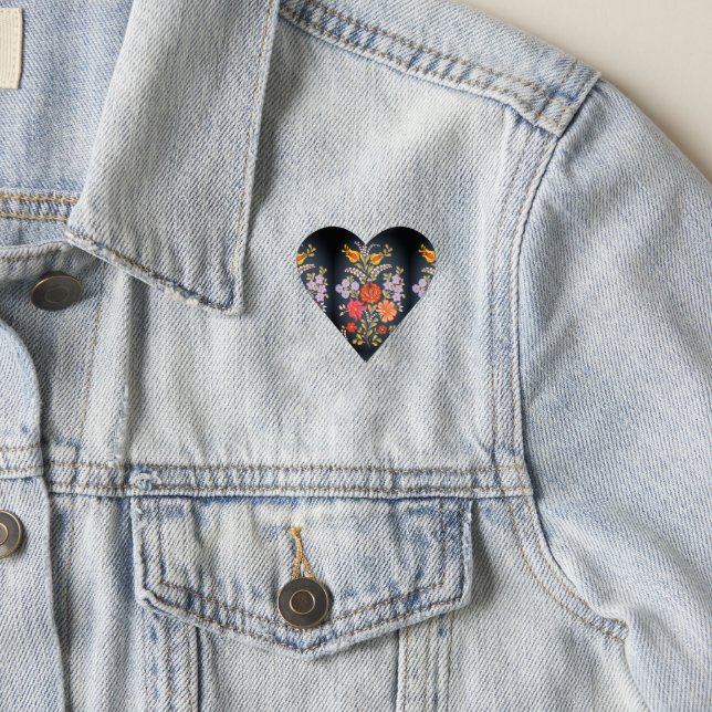 hungarian flowers -vibrant colors heart shape  patch (On Jacket)